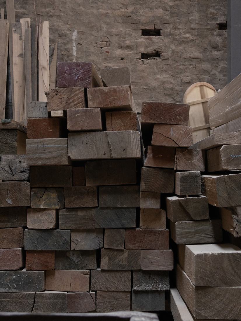 Hardwood blocks stacked