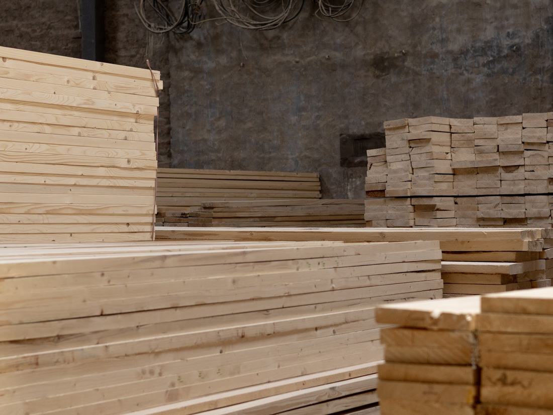 Stacks of pine planks in the S.S.B. Enterprises yard